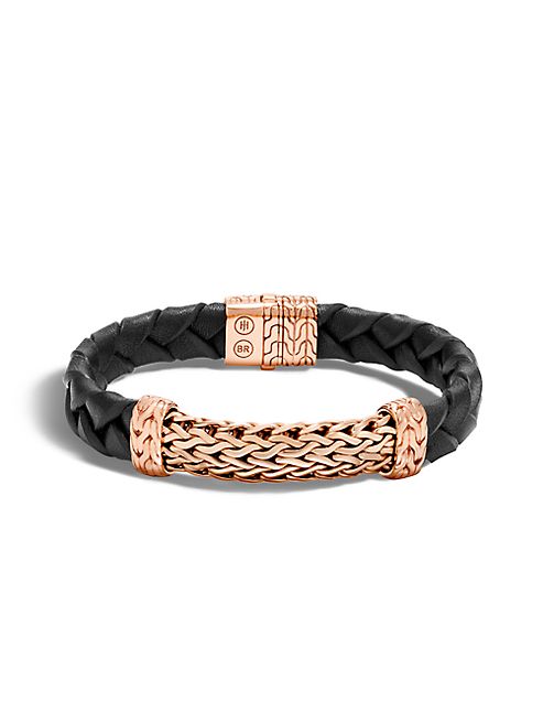 John Hardy - Classic Chain Braided Leather Wide Station Bracelet