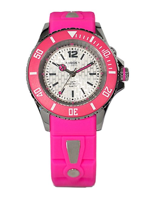 KYBOE! - Neon Pink Silicone & Stainless Steel Strap Watch/40MM