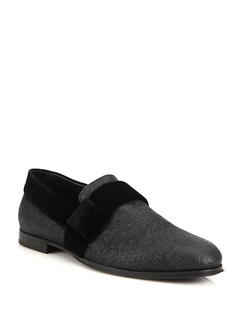 Jimmy Choo - Glitter & Velvet Formal Slip-On Loafers