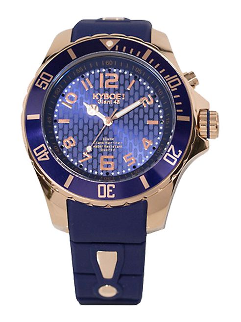 KYBOE! - Power Blue Silicone & Rose Goldtone Stainless Steel Strap Watch/48MM