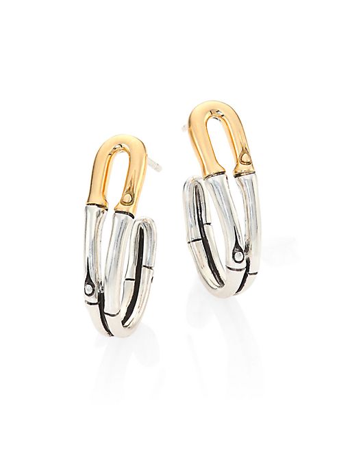 John Hardy - Bamboo 18K Yellow Gold & Sterling Silver Hoop Earrings/1