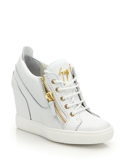 Giuseppe Zanotti - Leather High-Top Zip Wedge Sneakers