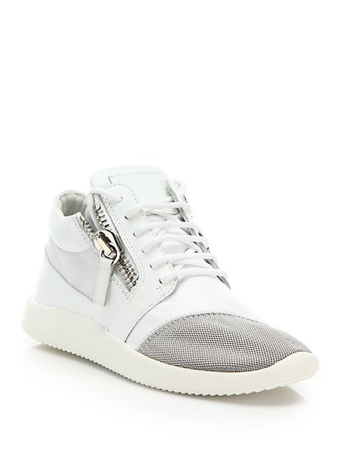 Giuseppe Zanotti - Leather & Mesh Side-Zip Sneakers