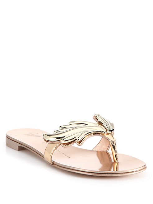 Giuseppe Zanotti - Metallic Leather Winged Flat Thong Sandals