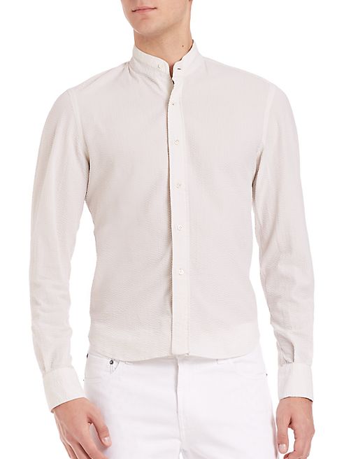 Eidos - Slim-Fit Seersucker Band-Collar Button-Down Shirt