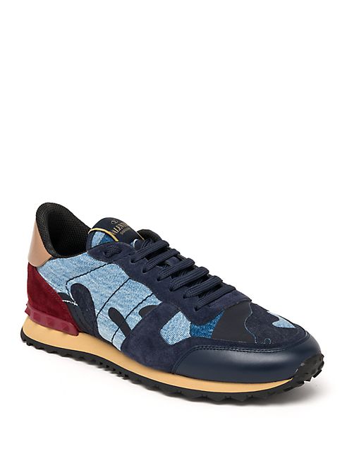 Valentino - Rockrunner Denim Camo Studded Sneakers