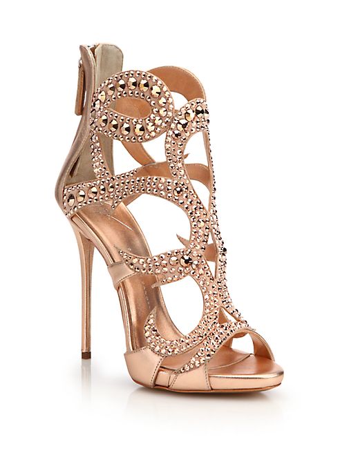 Giuseppe Zanotti - Crystal-Embellished Metallic Leather Sandals