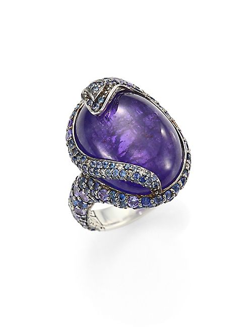 John Hardy - Legends Cobra Batu Diamond, Blue Sapphire, Tanzanite Lava & Sterling Silver Oval Ring