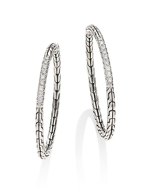 John Hardy - Classic Chain Diamond & Sterling Silver Hoop Earrings/1.4