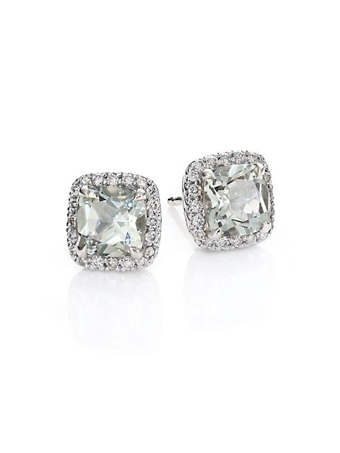 John Hardy - Classic Chain Batu Diamond, Prasiolite & Sterling Silver Stud Earrings