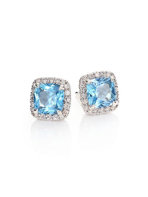 John Hardy - Classic Chain Diamond & Blue Topaz Stud Earrings