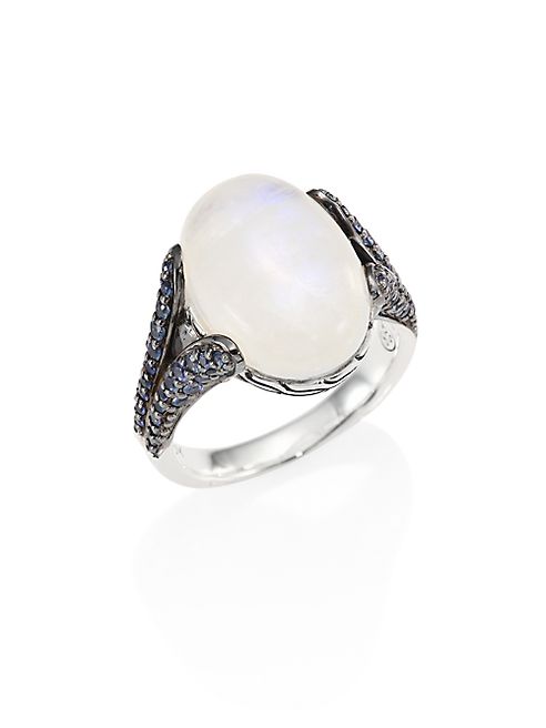 John Hardy - Batu Classic Chain Blue Sapphire, Rainbow Moonstone & Sterling Silver Batu Ring