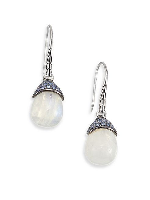 John Hardy - Classic Chain Batu Rainbow Moonstone, Light Blue Sapphire & Sterling Silver Drop Earrings