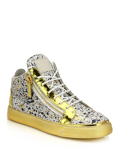 Giuseppe Zanotti - Leather Splatter Paint Mid-Top Sneakers