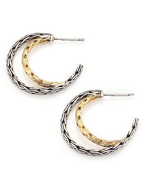 John Hardy - Classic Chain 18K Yellow Gold & Sterling Silver Double Hoop Earrings/1