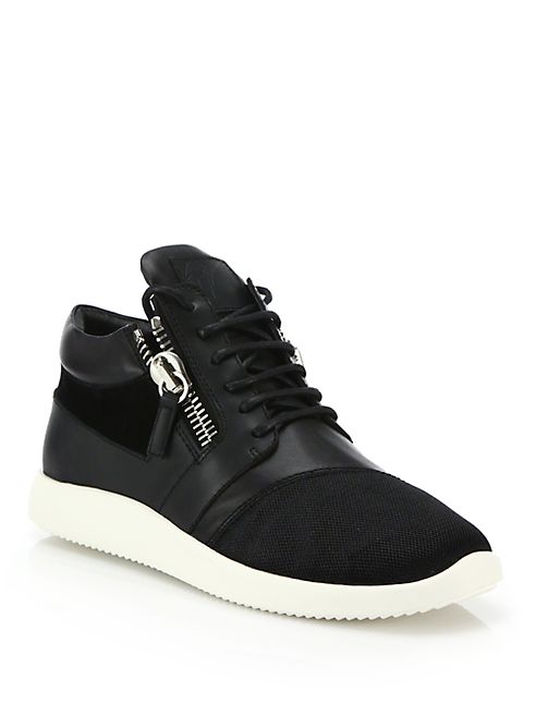 Giuseppe Zanotti - Double-Zip Leather & Mesh Low-Top Sneakers