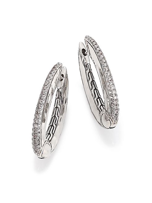 John Hardy - Classic Chain Diamond, Black Sapphire & Sterling Silver Reversible Hoop Earrings, 1.25