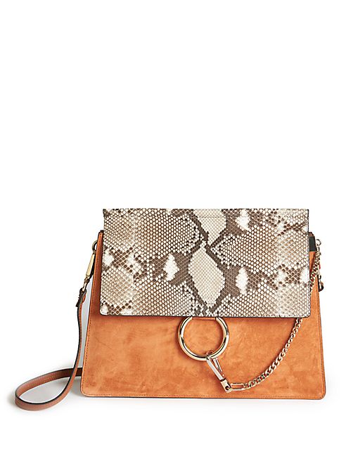 Chloé - Faye Medium Suede & Python-Embossed Leather Shoulder Bag