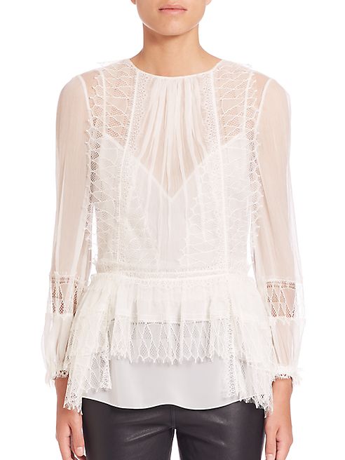 Alberta Ferretti - Lace-Trim Peplum Blouse