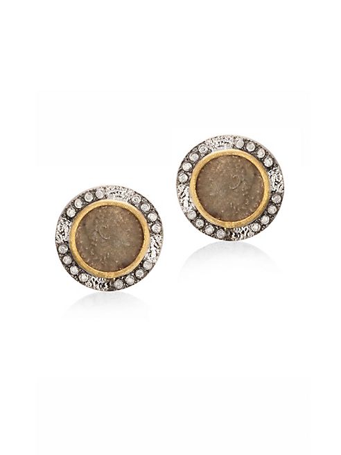 Coomi Silver - Coin Diamond, 20K Yellow Gold & Sterling Silver Stud Earrings