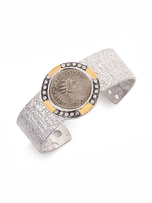 Coomi Silver - Coin Diamond, 20K Yellow Gold & Sterling Silver Cuff Bracelet