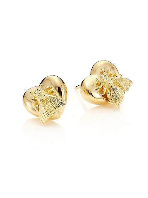 Gucci - 18K Yellow Gold Bee Heart Stud Earrings