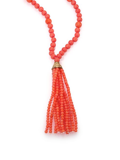 Kenneth Jay Lane - Coral Beaded Tassel Necklace