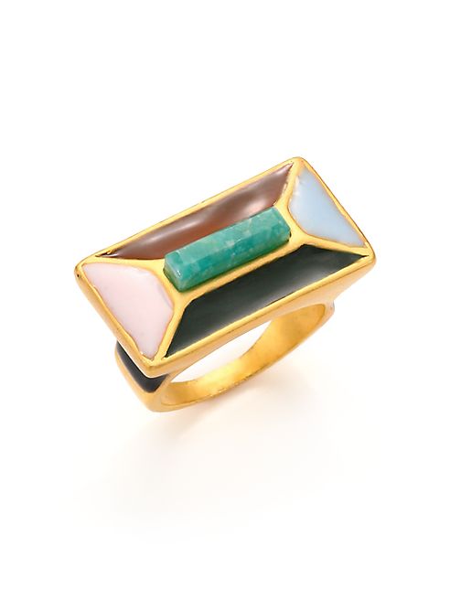 Paula Mendoza - Emerald & Enamel Hexagon Ring