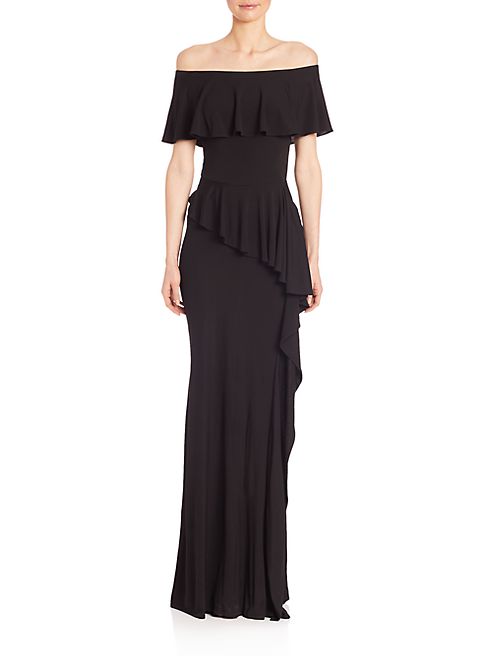 Teri Jon by Rickie Freeman - Off-The-Shoulder Ruffle Gown