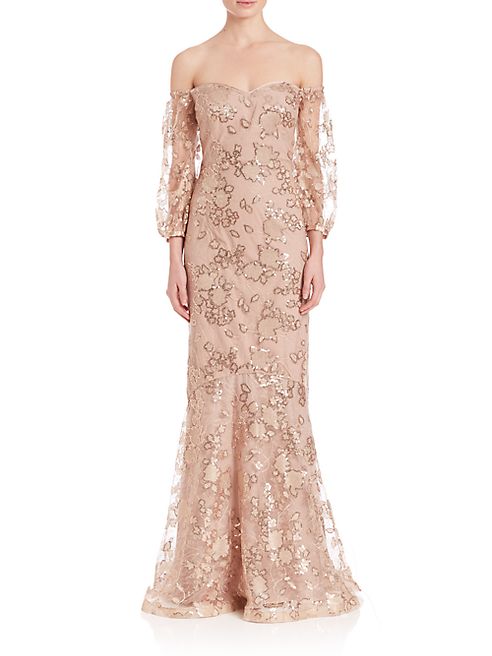 Teri Jon by Rickie Freeman - Off-The-Shoulder Sequin Lace Gown