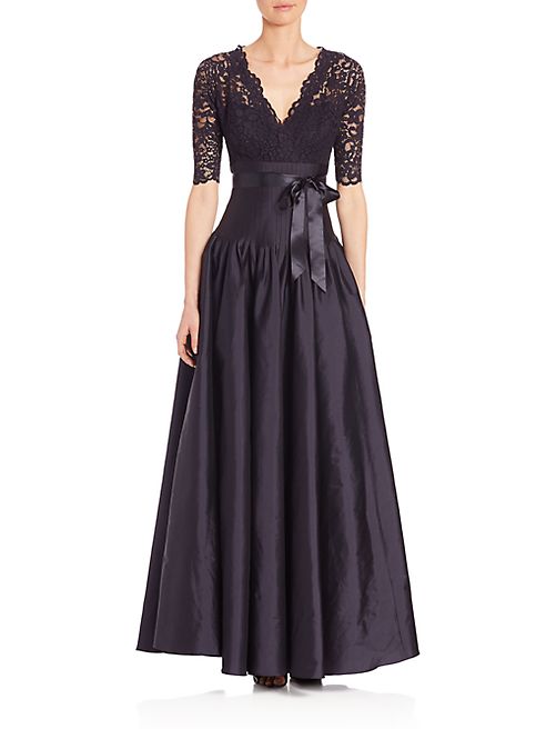 Teri Jon by Rickie Freeman - Lace & Taffeta V-Neck Ball Gown