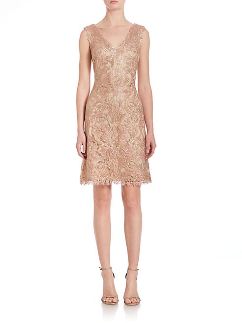 Tadashi Shoji - Embroidered Lace V-Neck Dress