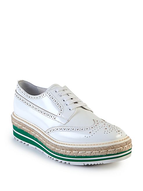 Prada - Leather Creeper Brogue Espadrilles