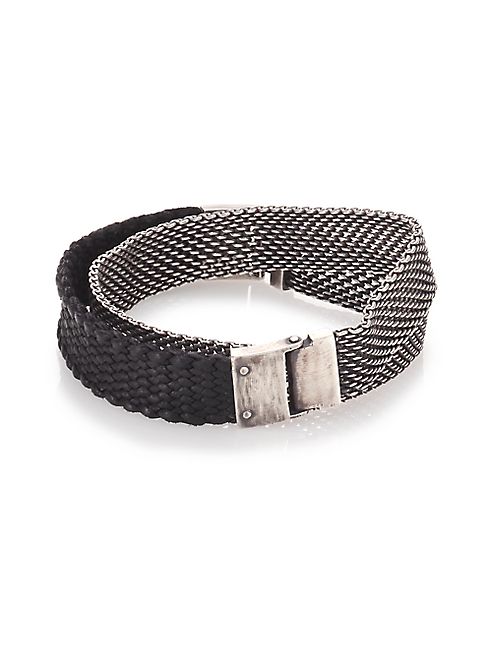 Title of Work - Sterling Silver & Braided Leather Wrap Bracelet