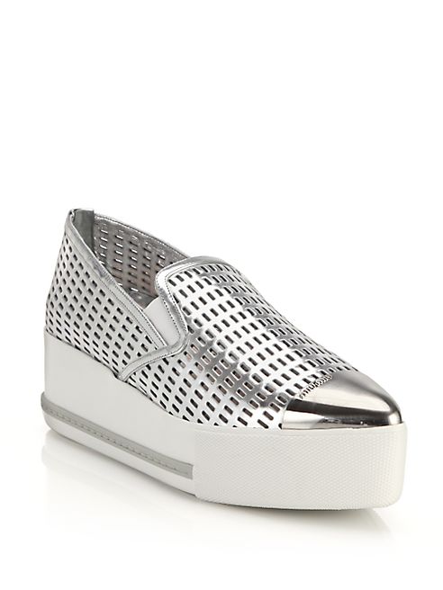 Miu Miu - Metal Cap Toe Leather Platform Sneakers