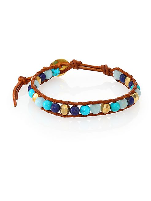 Chan Luu - Lapis Lazuli, Turquoise, Amazonite & Leather Beaded Bracelet