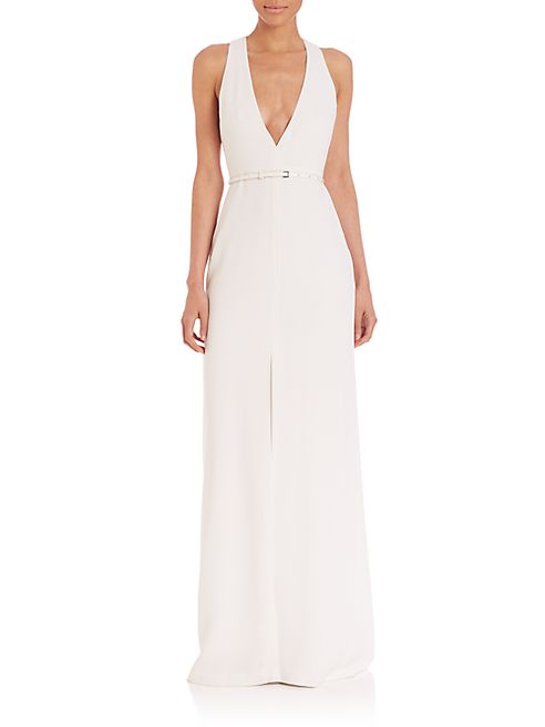 Halston Heritage - Hardware Accented V-Neck Gown