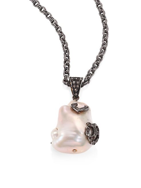 Nina Gilin - 25MM White Baroque Freshwater Pearl & Diamond Pendant Necklace