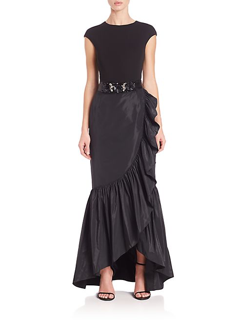 Teri Jon by Rickie Freeman - Crepe & Taffeta Ruffled Gown