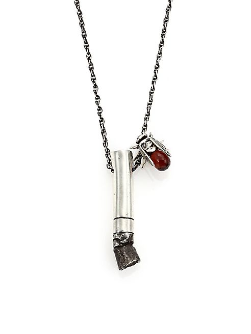 Cast of Vices - Garnet & Sterling Silver Cigarette & Fly Pendant Necklace