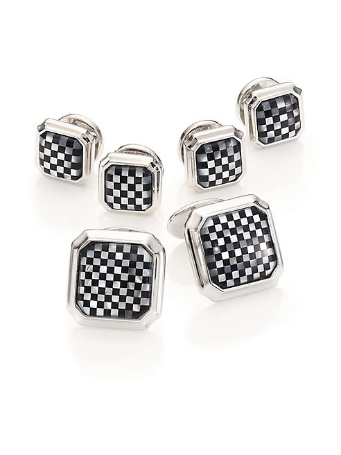 David Donahue - Sterling Silver, Onyx & Mother of Pearl Stud Set