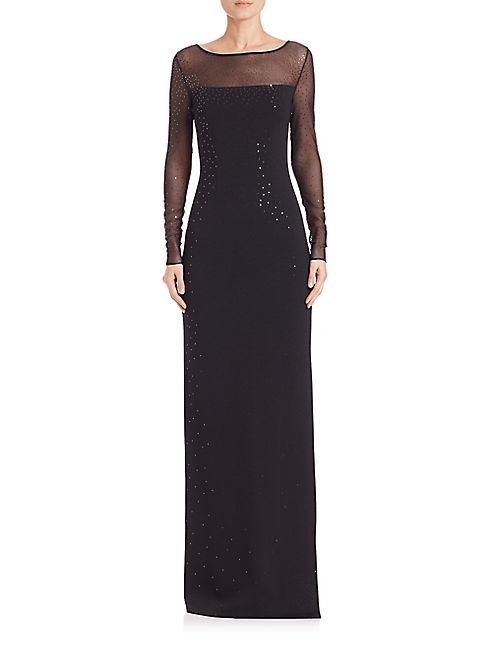 St. John - Caviar Collection Sequined Milano Knit Illusion Gown