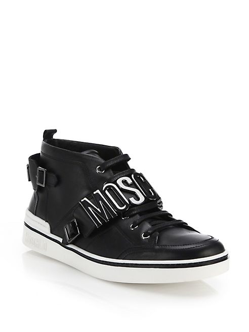 Moschino - Double Logo Leather Mid Sneakers