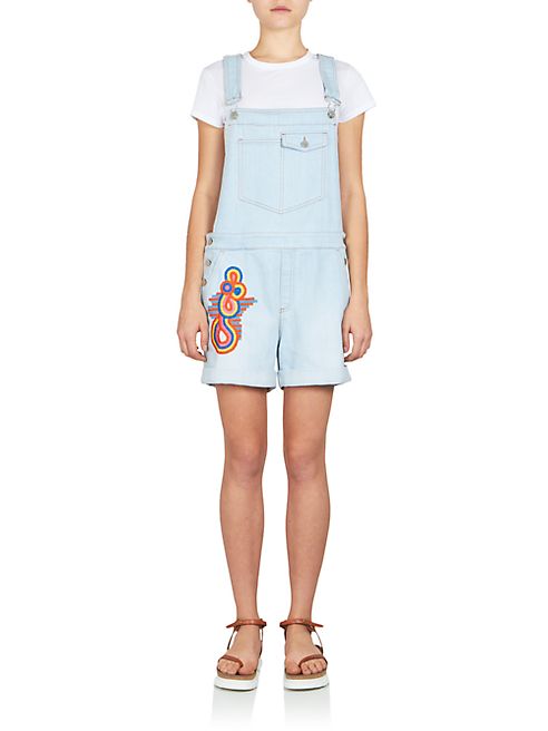 Stella McCartney - Embroidered Short Dungaree Denim Overalls