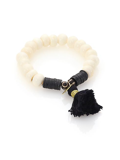 Jonesy Wood - Buri Janie Bone, Vinyl & Cotton Beaded Tassel Bracelet