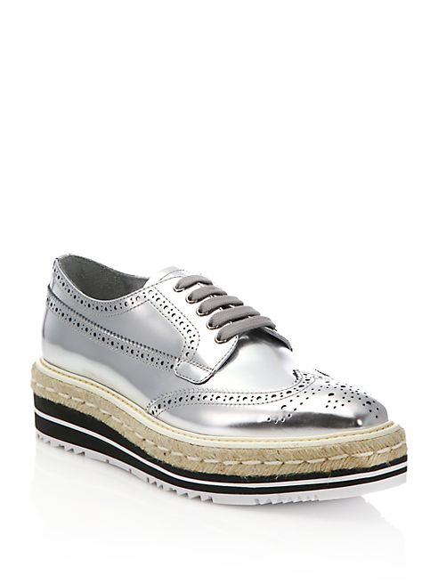 Prada - Metallic Leather Creeper Brogue Espadrilles