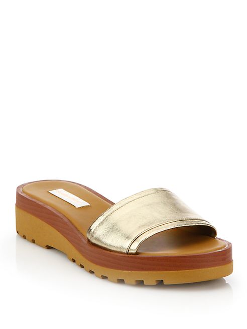 See by Chloé - Robin Metallic Leather Demi-Wedge Slide Sandals