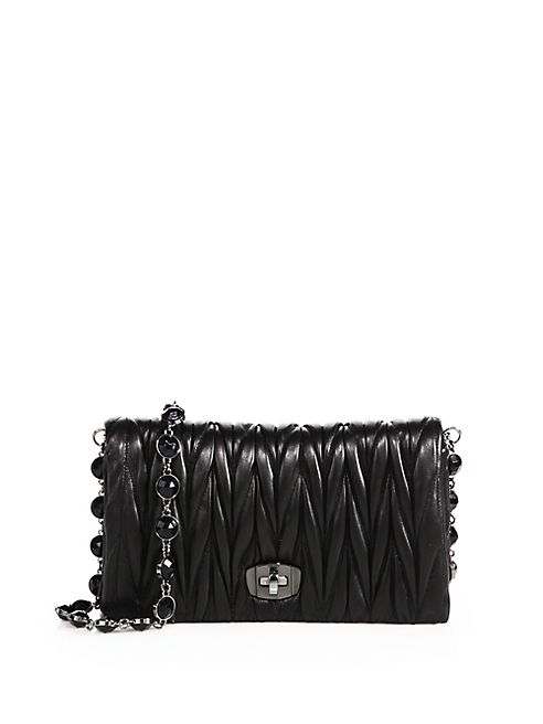 Miu Miu - Crystal Matelassé Leather Fold-Over Pochette