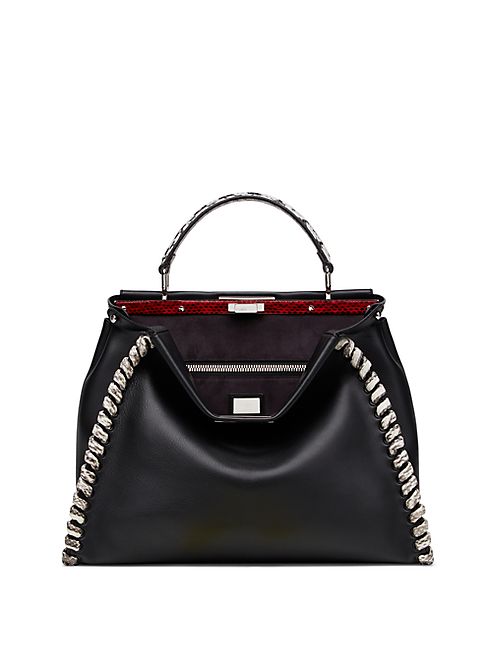 Fendi - Peekaboo Large Lace-Up Leather & Snakeskin Satchel