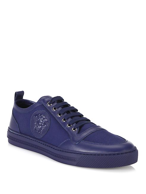 Versace - Leather Canvas Lace Up Low-Top Sneakers